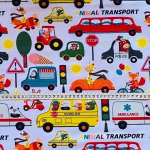 Gyerekmintás pamutvászon jármű mintás 160cm