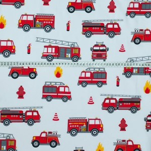 Gyerekmintás pamutvászon fehér alapon tűzoltó autó mintájú 160cm