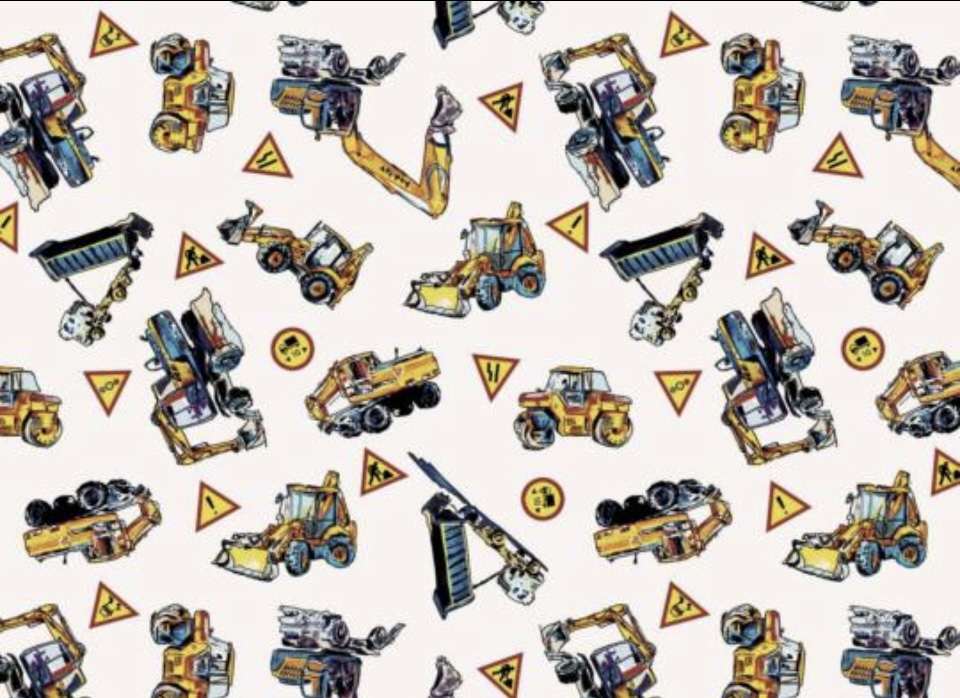 Gyerekmintás pamutvászon munkagép mintájú 140cm