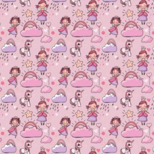 Gyerekmintás pamutvászon unikornis-királylány mintájú 140cm