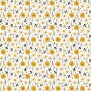 Virágos pamutvászon sárga 140cm
